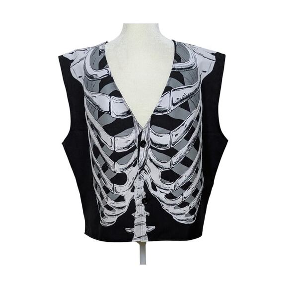 Ribcage Bones Vest Black White Button Adult Halloween Costume One Size XXL - Picture 7 of 7